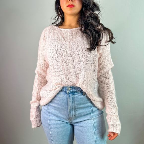 Wooden Ships Open Knit Fuzzy Light Pink Oversized Sweater - Picture 1 of 7